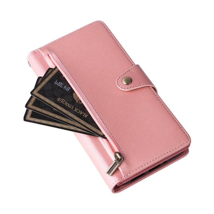 For Google Pixel 9 Pro Rivet Buckle 9 Cards Three Fold Leather Phone Case(Rose Gold) - Google Cases by PMC Jewellery | Online Shopping South Africa | PMC Jewellery | Buy Now Pay Later Mobicred