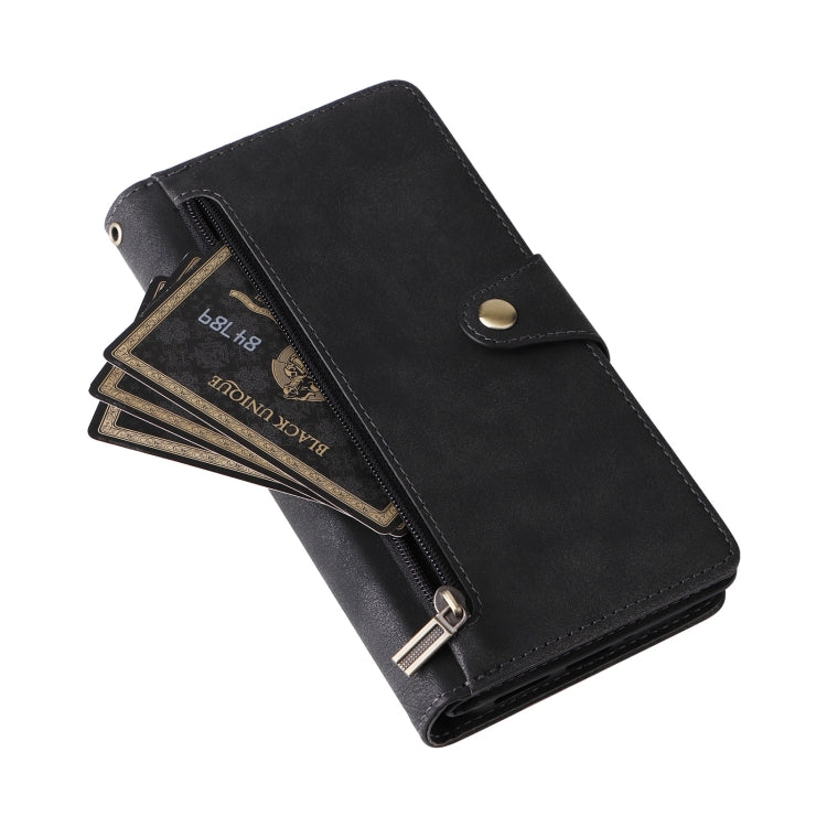 For Google Pixel 9 Pro Rivet Buckle 9 Cards Three Fold Leather Phone Case(Black) - Google Cases by PMC TechLife | Online Shopping South Africa | PMC TechLife | Buy Now Pay Later Mobicred