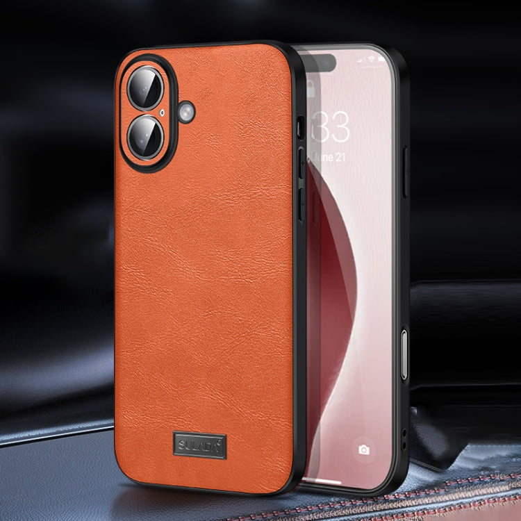 For iPhone 16 Plus SULADA Shockproof TPU Hybrid Handmade Leather Phone Case(Orange) - iPhone 16 Plus Cases by SULADA | Online Shopping South Africa | PMC Jewellery | Buy Now Pay Later Mobicred