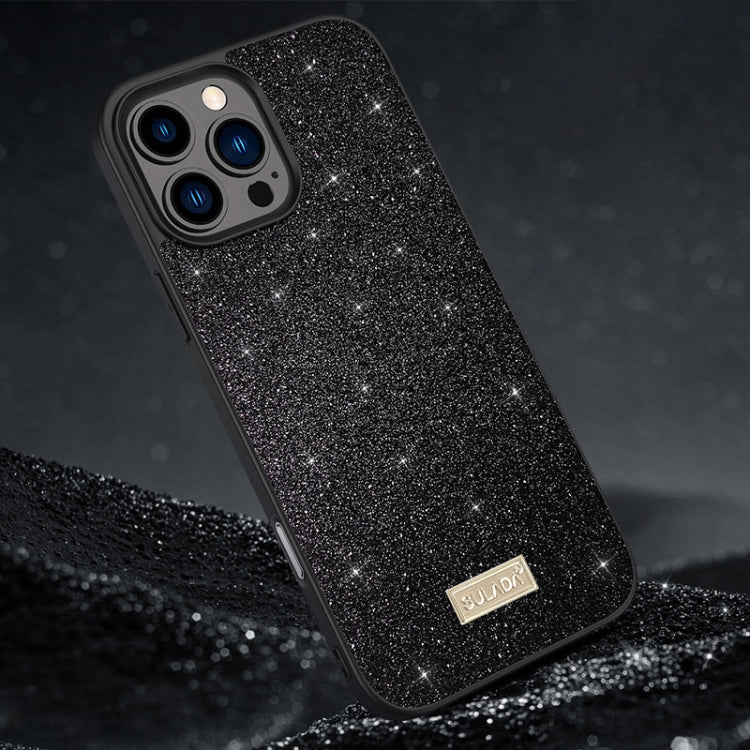 For iPhone 16 Pro Max SULADA Glittery PC Hybrid TPU Handmade Leather Phone Case(Black) - iPhone 16 Pro Max Cases by SULADA | Online Shopping South Africa | PMC Jewellery | Buy Now Pay Later Mobicred