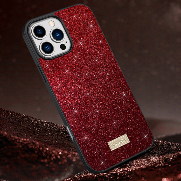 For iPhone 16 Pro SULADA Glittery PC Hybrid TPU Handmade Leather Phone Case(Red) - iPhone 16 Pro Cases by SULADA | Online Shopping South Africa | PMC Jewellery | Buy Now Pay Later Mobicred