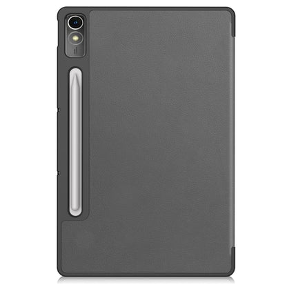 For Lenovo Tab P12/Xiaoxin Pad Pro 12.7 inch Custer Solid Color 3-Fold Stand Leather Tablet Case(Grey) - Lenovo by PMC Jewellery | Online Shopping South Africa | PMC Jewellery