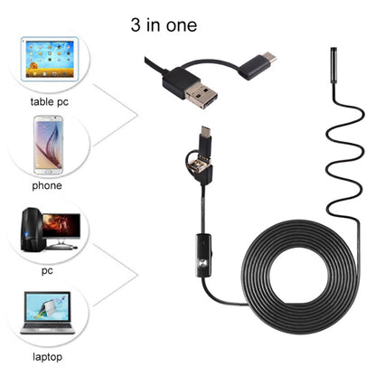 AN100 3 in 1 IP67 Waterproof USB-C / Type-C + Micro USB + USB HD Endoscope Snake Tube Inspection Camera for Parts of OTG Function Android Mobile Phone, with 6 LEDs, Lens Diameter:7mm(Length: 5m) -  by PMC Jewellery | Online Shopping South Africa | PMC Jewellery | Buy Now Pay Later Mobicred