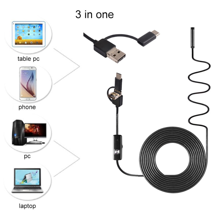 AN100 3 in 1 IP67 Waterproof USB-C / Type-C + Micro USB + USB HD Endoscope Hard Tube Inspection Camera for Parts of OTG Function Android Mobile Phone, with 6 LEDs, Lens Diameter:7mm(Length: 1m) -  by PMC Jewellery | Online Shopping South Africa | PMC Jewellery | Buy Now Pay Later Mobicred