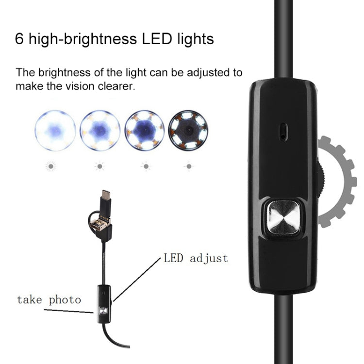 AN100 3 in 1 IP67 Waterproof USB-C / Type-C + Micro USB + USB HD Endoscope Hard Tube Inspection Camera for Parts of OTG Function Android Mobile Phone, with 6 LEDs, Lens Diameter:7mm(Length: 2m) -  by PMC Jewellery | Online Shopping South Africa | PMC Jewellery | Buy Now Pay Later Mobicred