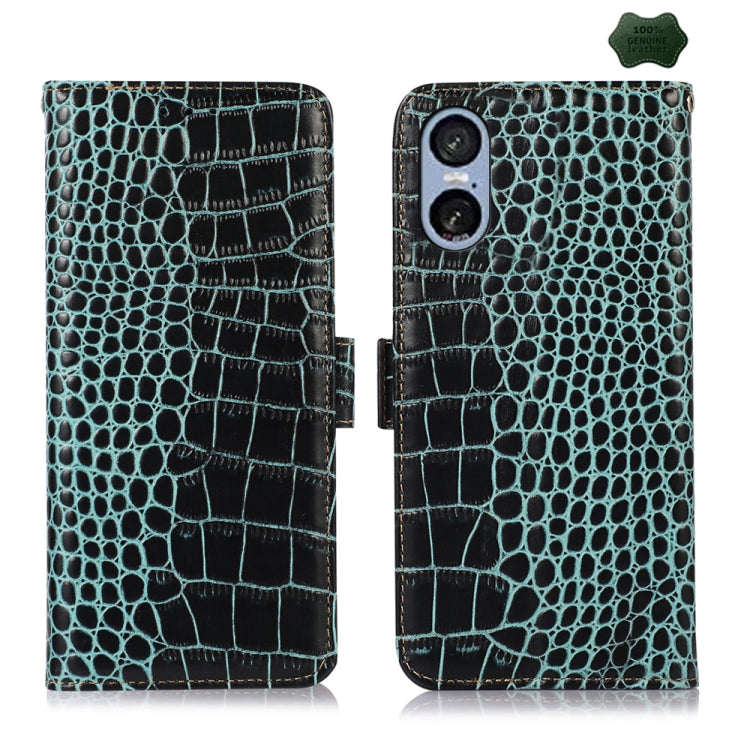 For Sony Xperia 5 VI Crocodile Top Layer Cowhide Leather Phone Case(Green) - Sony Cases by PMC TechLife | Online Shopping South Africa | PMC TechLife | Buy Now Pay Later Mobicred