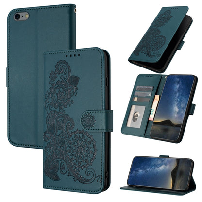 For iPhone 6 / 7 / 8 / SE 2020 Datura Flower Embossed Flip Leather Phone Case(Dark Green) - iPhone SE 2022 / 2020 / 8 / 7 Cases by PMC Jewellery | Online Shopping South Africa | PMC Jewellery