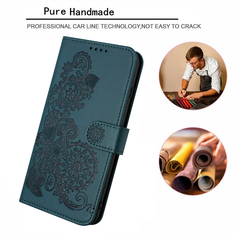 For iPhone 6 / 7 / 8 / SE 2020 Datura Flower Embossed Flip Leather Phone Case(Dark Green) - iPhone SE 2022 / 2020 / 8 / 7 Cases by PMC Jewellery | Online Shopping South Africa | PMC Jewellery