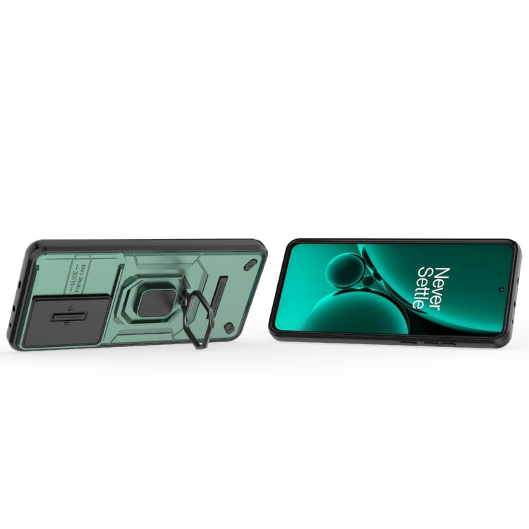 For OnePlus Nord CE3 5G Sliding Camshield TPU + PC Shockproof Phone Case with Holder(Green) - OnePlus Cases by PMC Jewellery | Online Shopping South Africa | PMC Jewellery | Buy Now Pay Later Mobicred