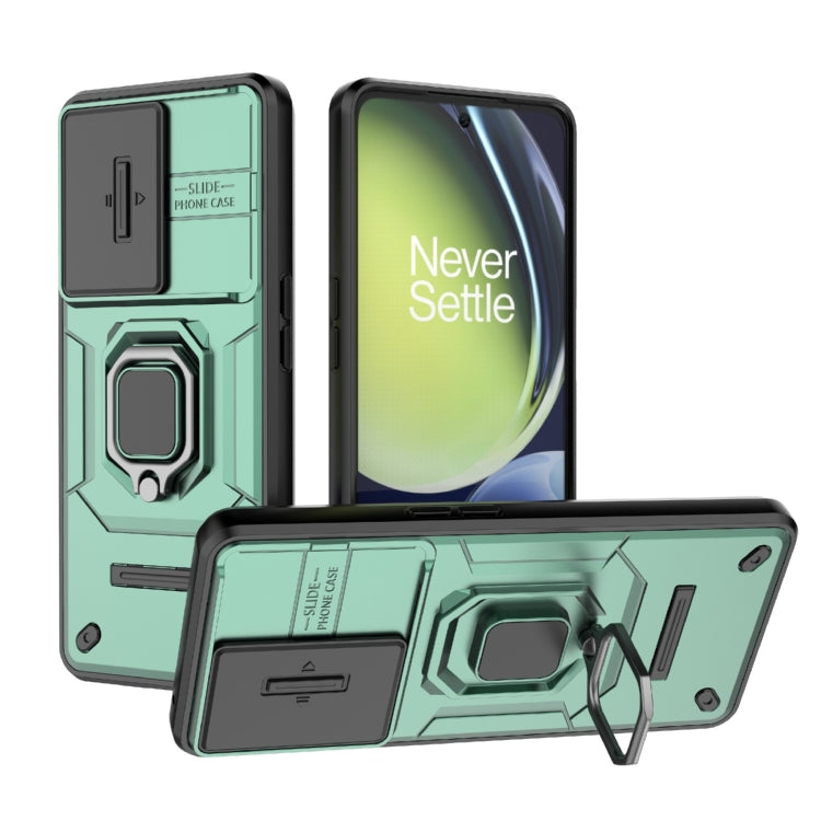 For OnePlus Nord CE 3 Lite 5G Sliding Camshield TPU + PC Shockproof Phone Case with Holder(Green) - OnePlus Cases by PMC Jewellery | Online Shopping South Africa | PMC Jewellery | Buy Now Pay Later Mobicred