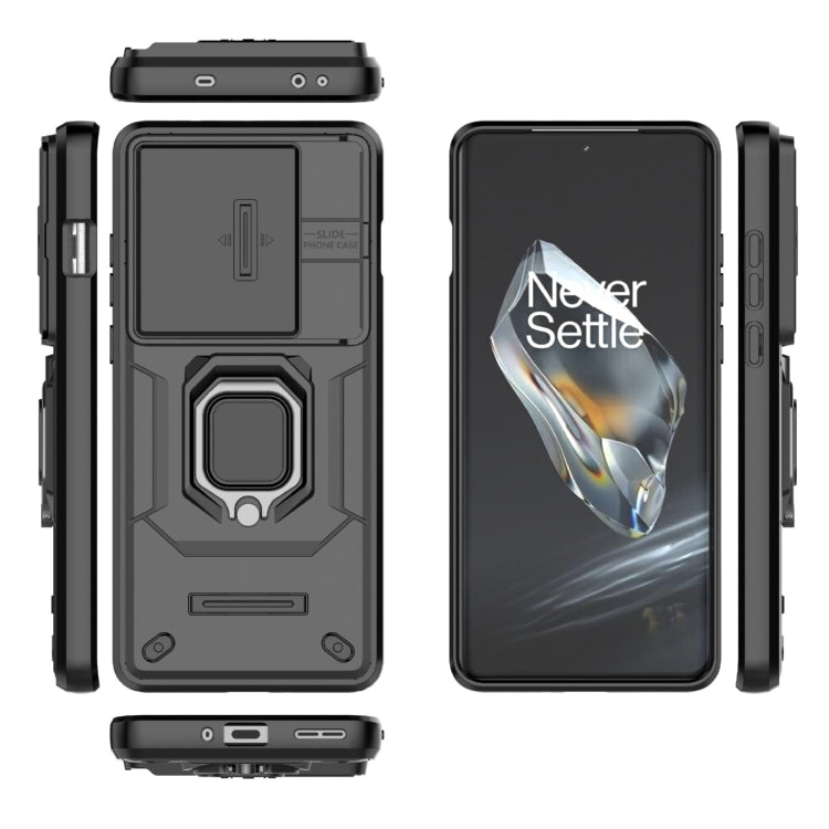 For OnePlus 12 5G Sliding Camshield TPU + PC Shockproof Phone Case with Holder(Black) - OnePlus Cases by PMC Jewellery | Online Shopping South Africa | PMC Jewellery