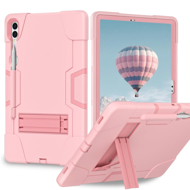 For Samsung Galaxy Tab S9+ Contrast Color Silicone PC Tablet Case with Holder(Rose Gold) - Galaxy Tab S9+ Cases by PMC Jewellery | Online Shopping South Africa | PMC Jewellery | Buy Now Pay Later Mobicred