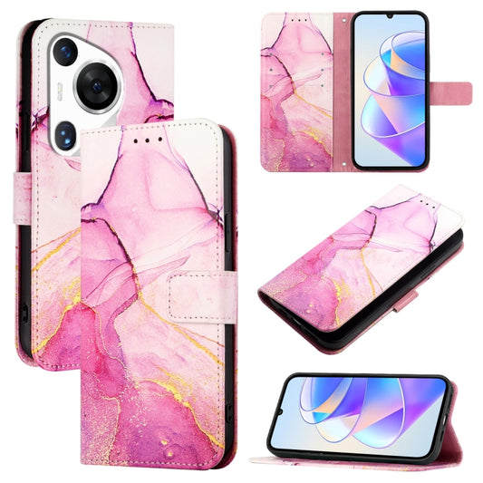 For Huawei Pura 70 Pro / 70 Pro+ PT003 Marble Pattern Flip Leather Phone Case(LS001 Pink Purple Gold) - Huawei Cases by PMC Jewellery | Online Shopping South Africa | PMC Jewellery | Buy Now Pay Later Mobicred