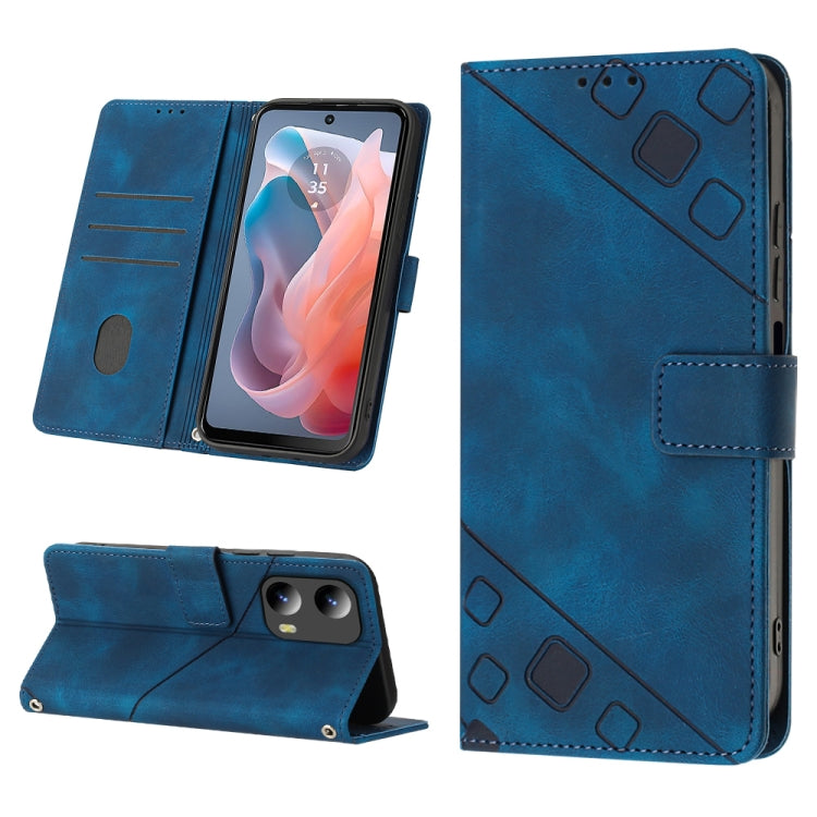 For Motorola Moto G Play 5G 2024 Skin Feel Embossed Leather Phone Case(Blue) - Motorola Cases by PMC Jewellery | Online Shopping South Africa | PMC Jewellery | Buy Now Pay Later Mobicred