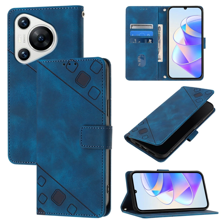 For Huawei Pura 70 Skin Feel Embossed Leather Phone Case(Blue) - Huawei Cases by PMC Jewellery | Online Shopping South Africa | PMC Jewellery | Buy Now Pay Later Mobicred