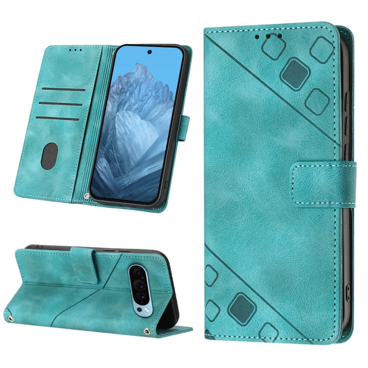 For Google Pixel 9 / 9 Pro Skin-feel Embossed Leather Phone Case(Green) - Google Cases by PMC Jewellery | Online Shopping South Africa | PMC Jewellery | Buy Now Pay Later Mobicred