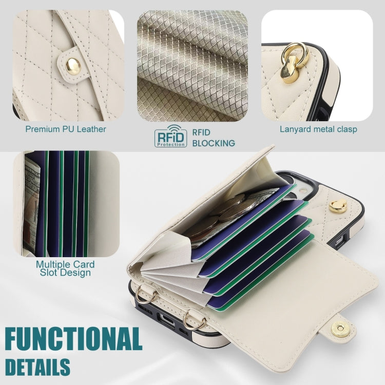 For iPhone 13 mini Crossbody Rhombic Horizontal Wallet Leather Phone Case(White) - iPhone 13 mini Cases by PMC TechLife | Online Shopping South Africa | PMC TechLife