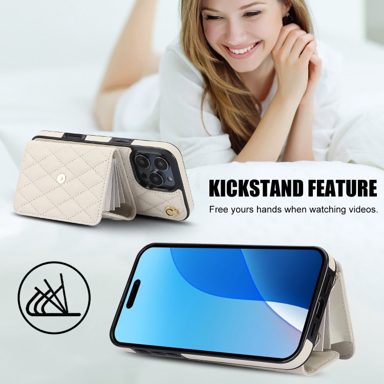 For iPhone 16 Pro Max Crossbody Rhombic Horizontal Wallet Leather Phone Case(White) - iPhone 16 Pro Max Cases by PMC Jewellery | Online Shopping South Africa | PMC Jewellery | Buy Now Pay Later Mobicred