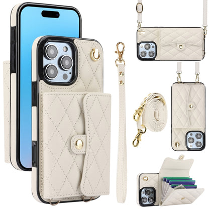 For iPhone 16 Pro Crossbody Rhombic Horizontal Wallet Leather Phone Case(White) - iPhone 16 Pro Cases by PMC Jewellery | Online Shopping South Africa | PMC Jewellery | Buy Now Pay Later Mobicred