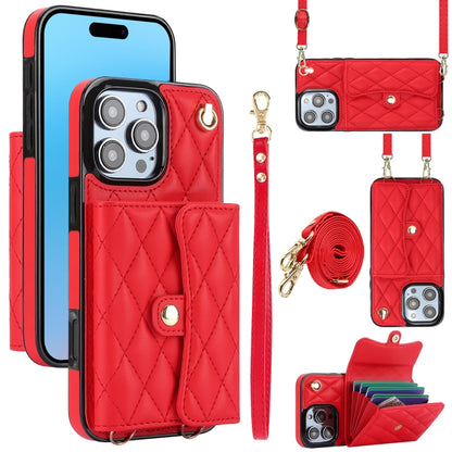 For iPhone 16 Pro Crossbody Rhombic Horizontal Wallet Leather Phone Case(Red) - iPhone 16 Pro Cases by PMC Jewellery | Online Shopping South Africa | PMC Jewellery | Buy Now Pay Later Mobicred