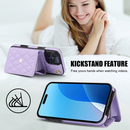 For iPhone 16 Pro Crossbody Rhombic Horizontal Wallet Leather Phone Case(Purple) - iPhone 16 Pro Cases by PMC Jewellery | Online Shopping South Africa | PMC Jewellery | Buy Now Pay Later Mobicred