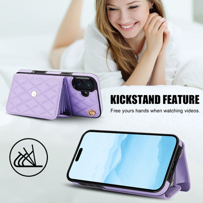 For iPhone 16 Plus Crossbody Rhombic Horizontal Wallet Leather Phone Case(Purple) - iPhone 16 Plus Cases by PMC Jewellery | Online Shopping South Africa | PMC Jewellery | Buy Now Pay Later Mobicred