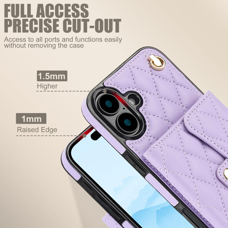 For iPhone 16 Plus Crossbody Rhombic Horizontal Wallet Leather Phone Case(Purple) - iPhone 16 Plus Cases by PMC Jewellery | Online Shopping South Africa | PMC Jewellery | Buy Now Pay Later Mobicred