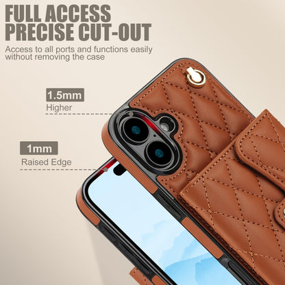 For iPhone 16 Plus Crossbody Rhombic Horizontal Wallet Leather Phone Case(Brown) - iPhone 16 Plus Cases by PMC Jewellery | Online Shopping South Africa | PMC Jewellery | Buy Now Pay Later Mobicred