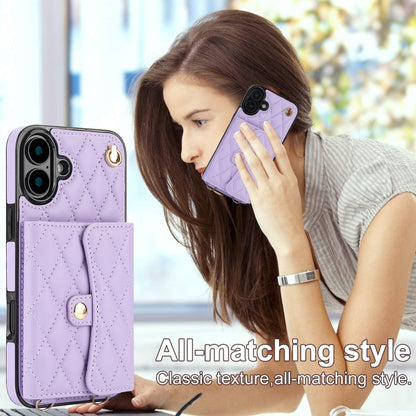 For iPhone 16 Crossbody Rhombic Horizontal Wallet Leather Phone Case(Purple) - iPhone 16 Cases by PMC Jewellery | Online Shopping South Africa | PMC Jewellery | Buy Now Pay Later Mobicred