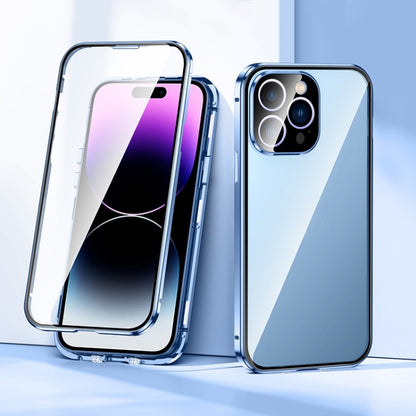 For iPhone 15 Plus Magnetic Double-buckle HD Tempered Glass Phone Case(Blue) - iPhone 15 Plus Cases by PMC Jewellery | Online Shopping South Africa | PMC Jewellery