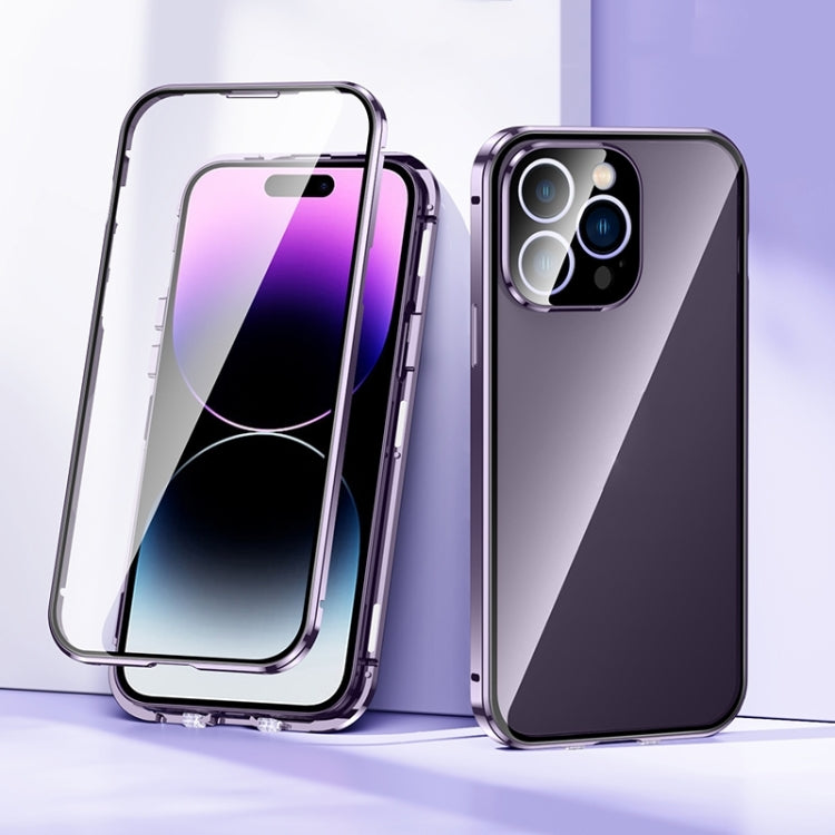 For iPhone 15 Plus Magnetic Double-buckle HD Tempered Glass Phone Case(Purple) - iPhone 15 Plus Cases by PMC Jewellery | Online Shopping South Africa | PMC Jewellery