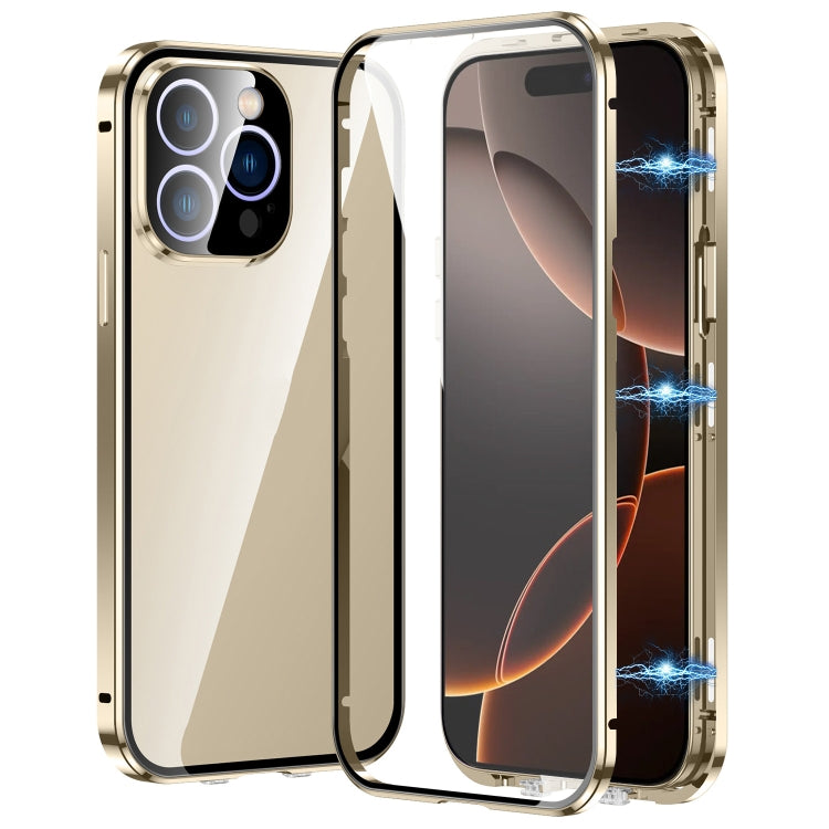 For iPhone 16 Pro Max Magnetic Double-buckle HD Tempered Glass Phone Case(Gold) - iPhone 16 Pro Max Cases by PMC Jewellery | Online Shopping South Africa | PMC Jewellery | Buy Now Pay Later Mobicred