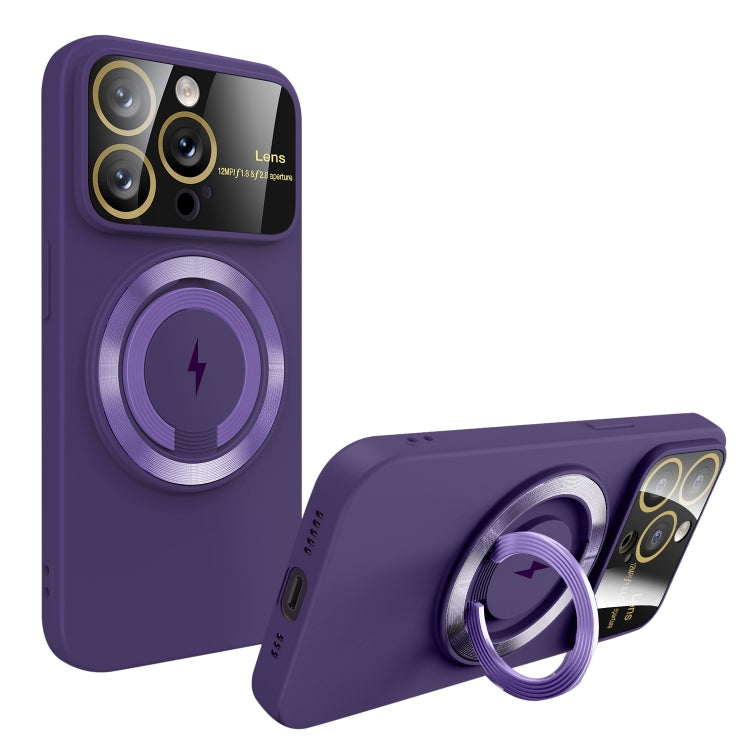 For iPhone 12 Pro Large Window MagSafe Magnetic Holder Phone Case(Dark Purple) - iPhone 12 / 12 Pro Cases by PMC TechLife | Online Shopping South Africa | PMC TechLife