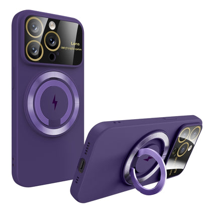 For iPhone 12 Pro Large Window MagSafe Magnetic Holder Phone Case(Dark Purple) - iPhone 12 / 12 Pro Cases by PMC Jewellery | Online Shopping South Africa | PMC Jewellery