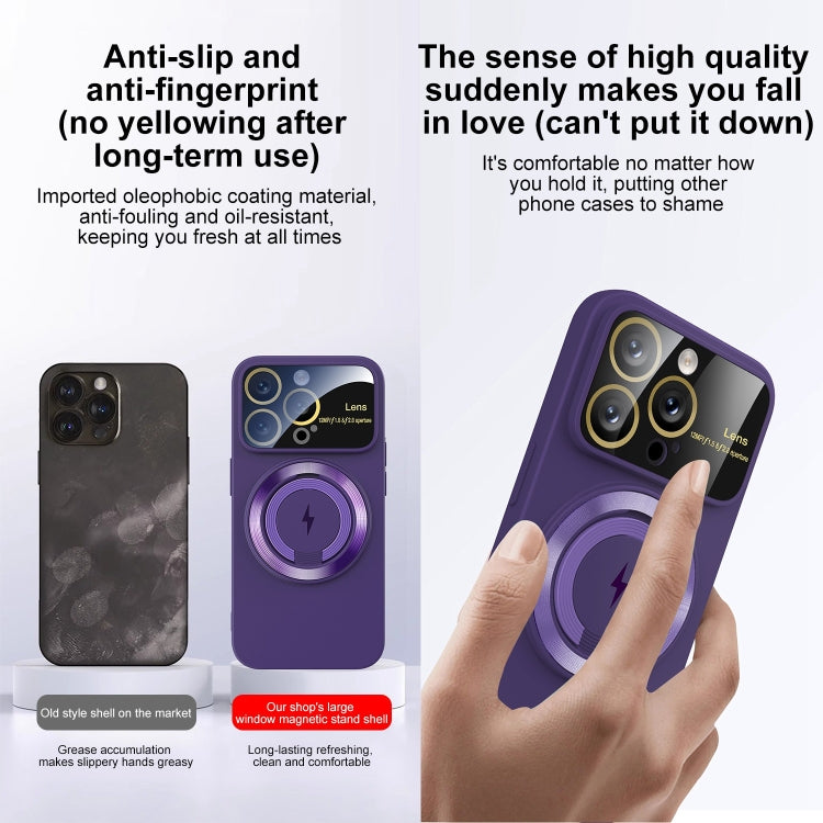 For iPhone 15 Pro Large Window MagSafe Magnetic Holder Phone Case(Dark Purple) - iPhone 15 Pro Cases by PMC TechLife | Online Shopping South Africa | PMC TechLife