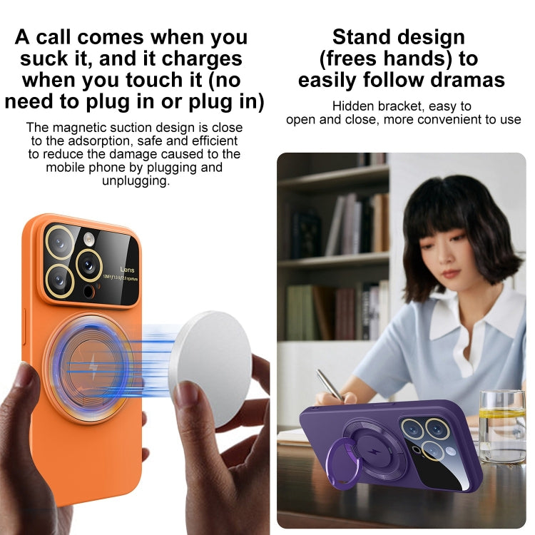 For iPhone 11 Large Window MagSafe Magnetic Holder Phone Case(Orange) - iPhone 11 Cases by PMC TechLife | Online Shopping South Africa | PMC TechLife