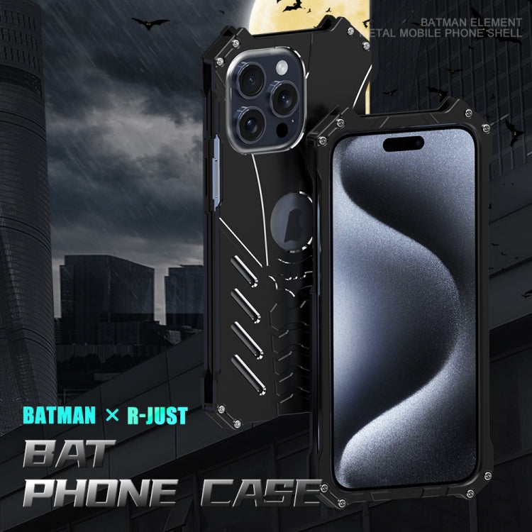 For iPhone 15 Pro R-JUST Batman Hollow Metal Phone Protective Case(Black) - iPhone 15 Pro Cases by R-JUST | Online Shopping South Africa | PMC Jewellery | Buy Now Pay Later Mobicred