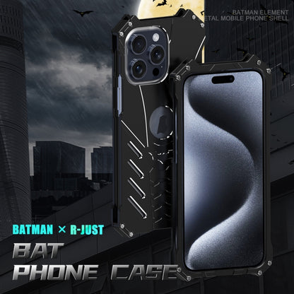 For iPhone 15 Pro R-JUST Batman Hollow Metal Phone Protective Case(Black) - iPhone 15 Pro Cases by R-JUST | Online Shopping South Africa | PMC Jewellery | Buy Now Pay Later Mobicred