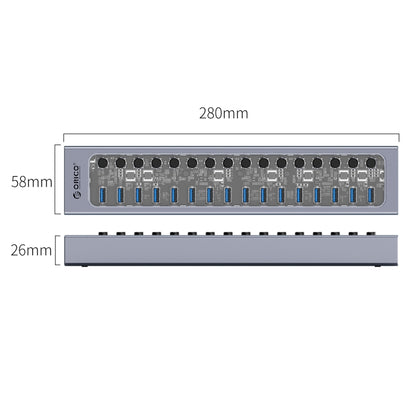 ORICO AT2U3-16AB-GY-BP 16 Ports USB 3.0 HUB with Individual Switches & Blue LED Indicator(US Plug) - USB 3.0 HUB by ORICO | Online Shopping South Africa | PMC Jewellery | Buy Now Pay Later Mobicred