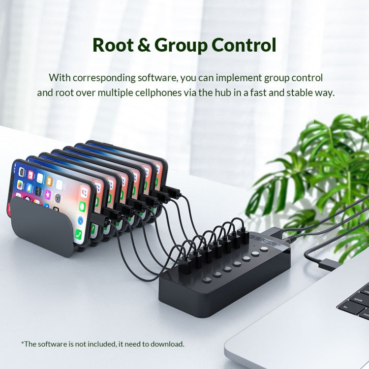 ORICO CT2U3-16AB Plastic Stripes 16 Ports USB 3.0 HUB with Individual Switches, Plug:EU Plug(Black) - USB 3.0 HUB by ORICO | Online Shopping South Africa | PMC Jewellery | Buy Now Pay Later Mobicred