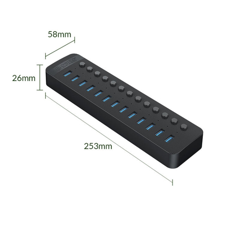 ORICO CT2U3-13AB Plastic Stripes 13 Ports USB 3.0 HUB with Individual Switches, Plug:AU Plug(Black) - USB 3.0 HUB by ORICO | Online Shopping South Africa | PMC Jewellery | Buy Now Pay Later Mobicred