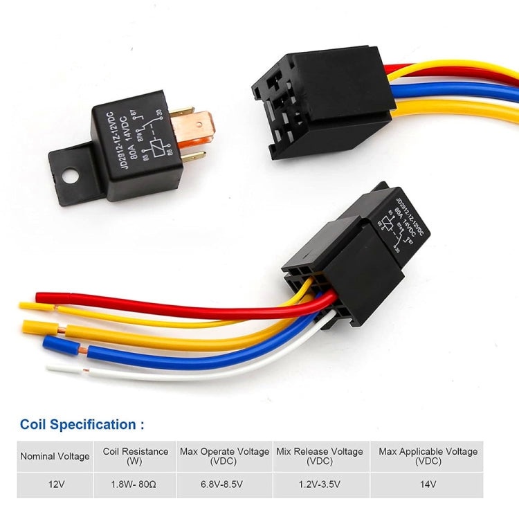 JD2912 80A 12V 5 Pin Car Relay with Wire SPDT Socket Plug - free shipping - PMC TechLife - Order now!