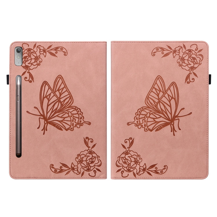 For Lenovo Tab P12 Butterfly Flower Embossed Leather Tablet Case(Rose Gold) - Lenovo by PMC TechLife | Online Shopping South Africa | PMC TechLife | Buy Now Pay Later Mobicred