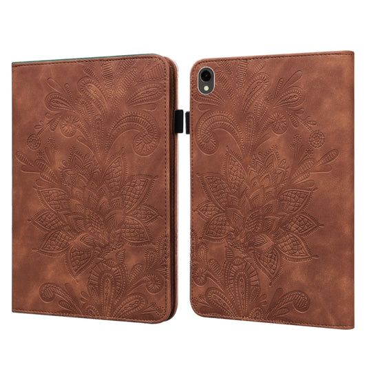 For Samsung Galaxy Tab S9 Lace Flower Embossing Pattern PU Tablet Case(Brown) - Galaxy Tab S9 Cases by PMC Jewellery | Online Shopping South Africa | PMC Jewellery | Buy Now Pay Later Mobicred