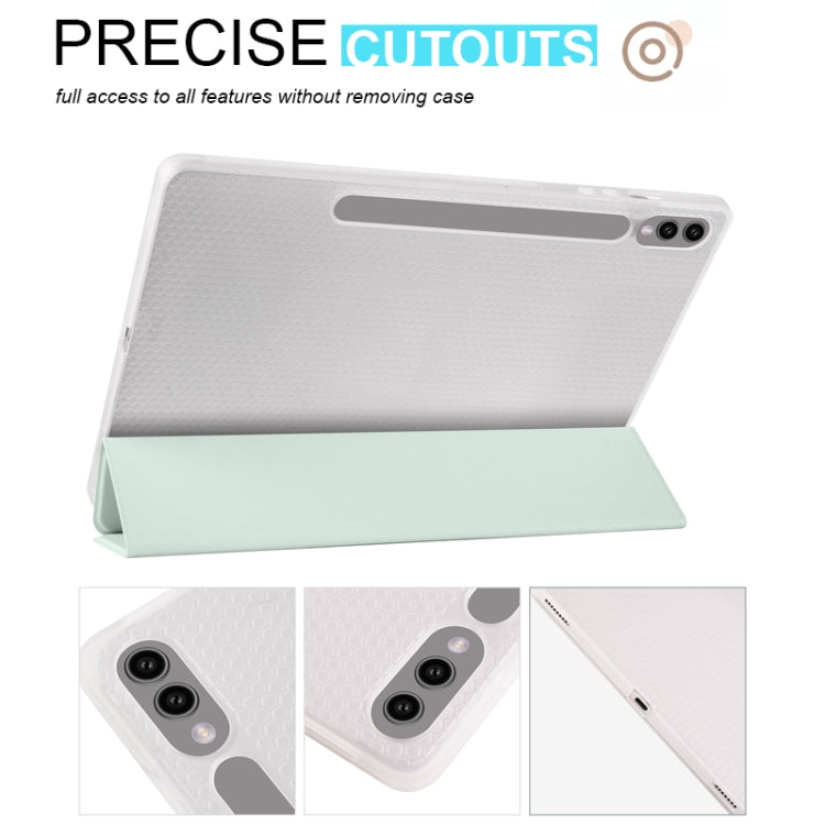 For Samsung Galaxy Tab S10+ / S9+ 3-folding Transparent TPU Smart Leather Tablet Case with Pen Slot(Light Green) - Galaxy Tab S9+ Cases by PMC Jewellery | Online Shopping South Africa | PMC Jewellery | Buy Now Pay Later Mobicred