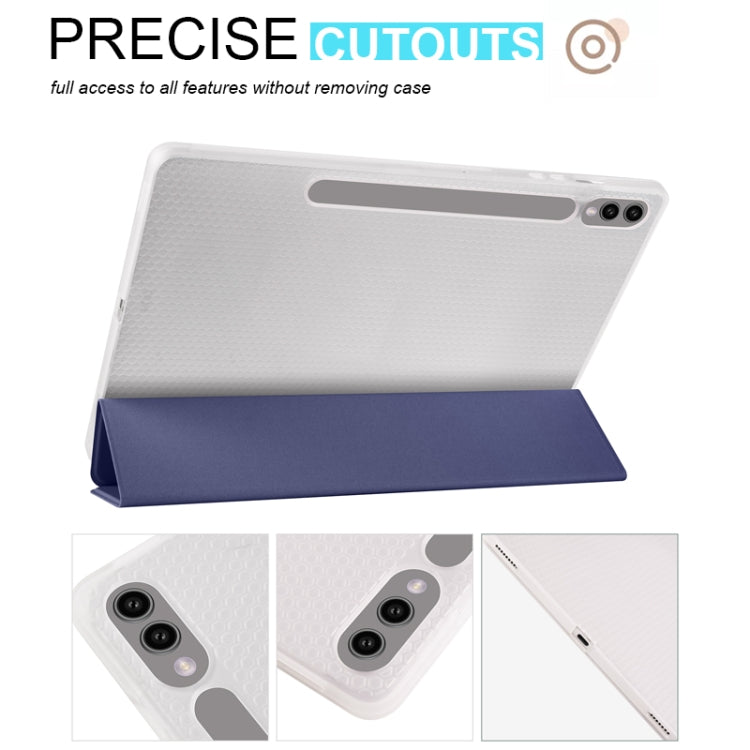 For Samsung Galaxy Tab S10+ / S9+ 3-folding Transparent TPU Smart Leather Tablet Case with Pen Slot(Dark Blue) - Galaxy Tab S9+ Cases by PMC Jewellery | Online Shopping South Africa | PMC Jewellery | Buy Now Pay Later Mobicred