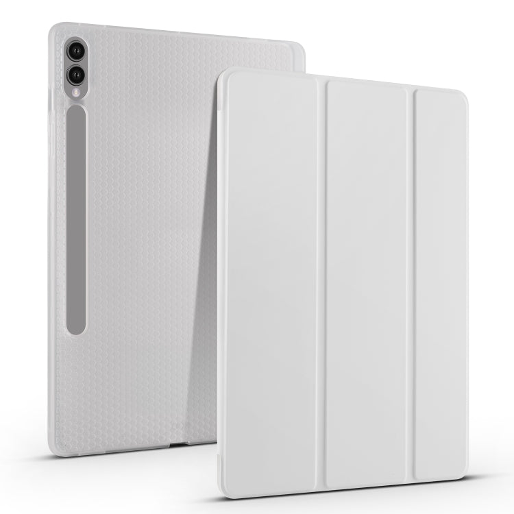 For Samsung Galaxy Tab S10+ / S9+ 3-folding Transparent TPU Smart Leather Tablet Case with Pen Slot(Grey) - Galaxy Tab S9+ Cases by PMC Jewellery | Online Shopping South Africa | PMC Jewellery | Buy Now Pay Later Mobicred