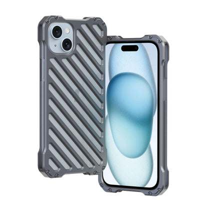 For iPhone 15 R-JUST RJ-50 Hollow Breathable Armor Metal Phone Case(Space Grey) - iPhone 15 Cases by R-JUST | Online Shopping South Africa | PMC Jewellery | Buy Now Pay Later Mobicred