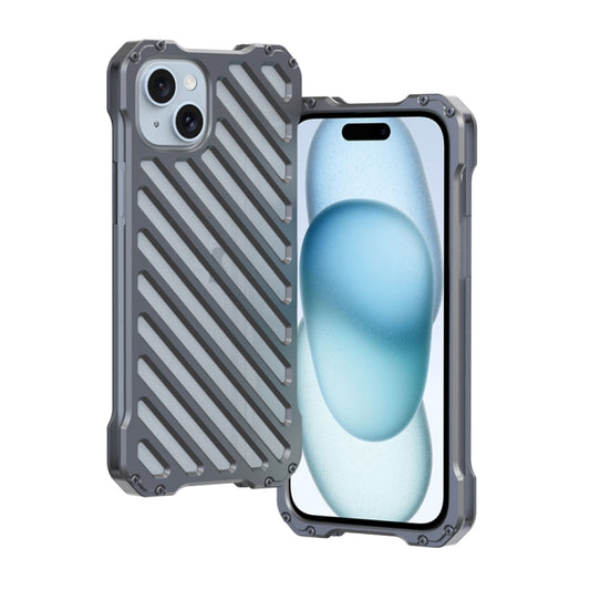 For iPhone 15 Plus R-JUST RJ-50 Hollow Breathable Armor Metal Phone Case(Space Grey) - iPhone 15 Plus Cases by R-JUST | Online Shopping South Africa | PMC Jewellery | Buy Now Pay Later Mobicred