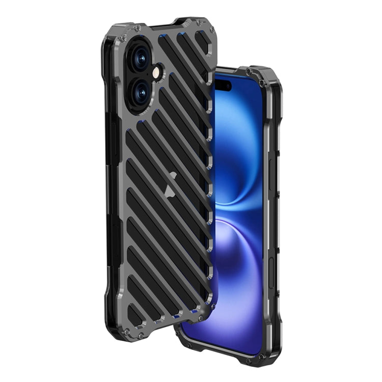 For iPhone 16 Plus R-JUST RJ-50 Hollow Breathable Armor Metal Phone Case(Space Grey) - iPhone 16 Plus Cases by R-JUST | Online Shopping South Africa | PMC Jewellery | Buy Now Pay Later Mobicred